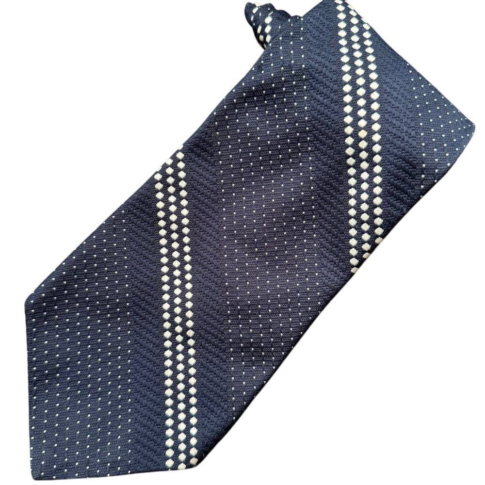Liebert Foulard Tie Blue White Diagonal Diamond & Dots 4 1/2” Wide Disc Vintage